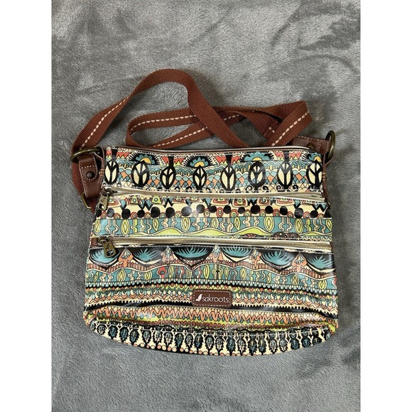 Sakroots Purse Crossbody Strap Peace Sign Multicolor Design Pockets *READ - Picture 2 of 9